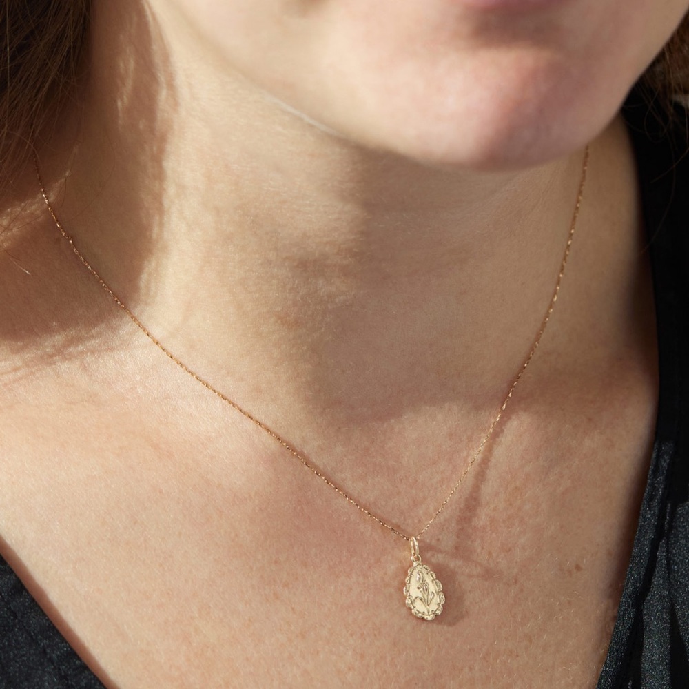 Catbird Snowdrop Poem Charm 14K gold January Charm CATBIRD Birth Flower pendant